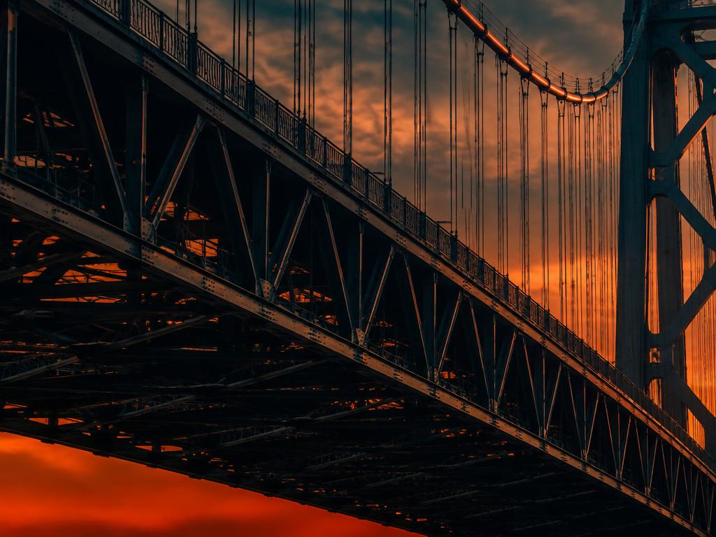 Steel bridge span at dusk